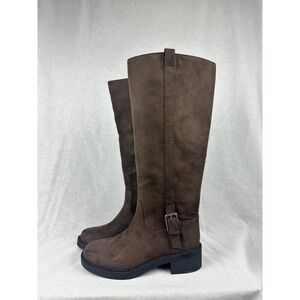 A New Day Womens Tall Faux Suede Riding Boots Dark Brown Buckle Detail 5.5